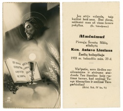 03. Kunigo Antano Liesiaus aukotų pirmųjų šv. Mišių atminimui išleistas paveikslėlis.jpg